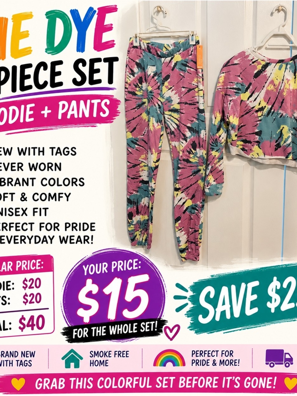 Colsie Pink Multi Tie-Dye Jumpsuit Set